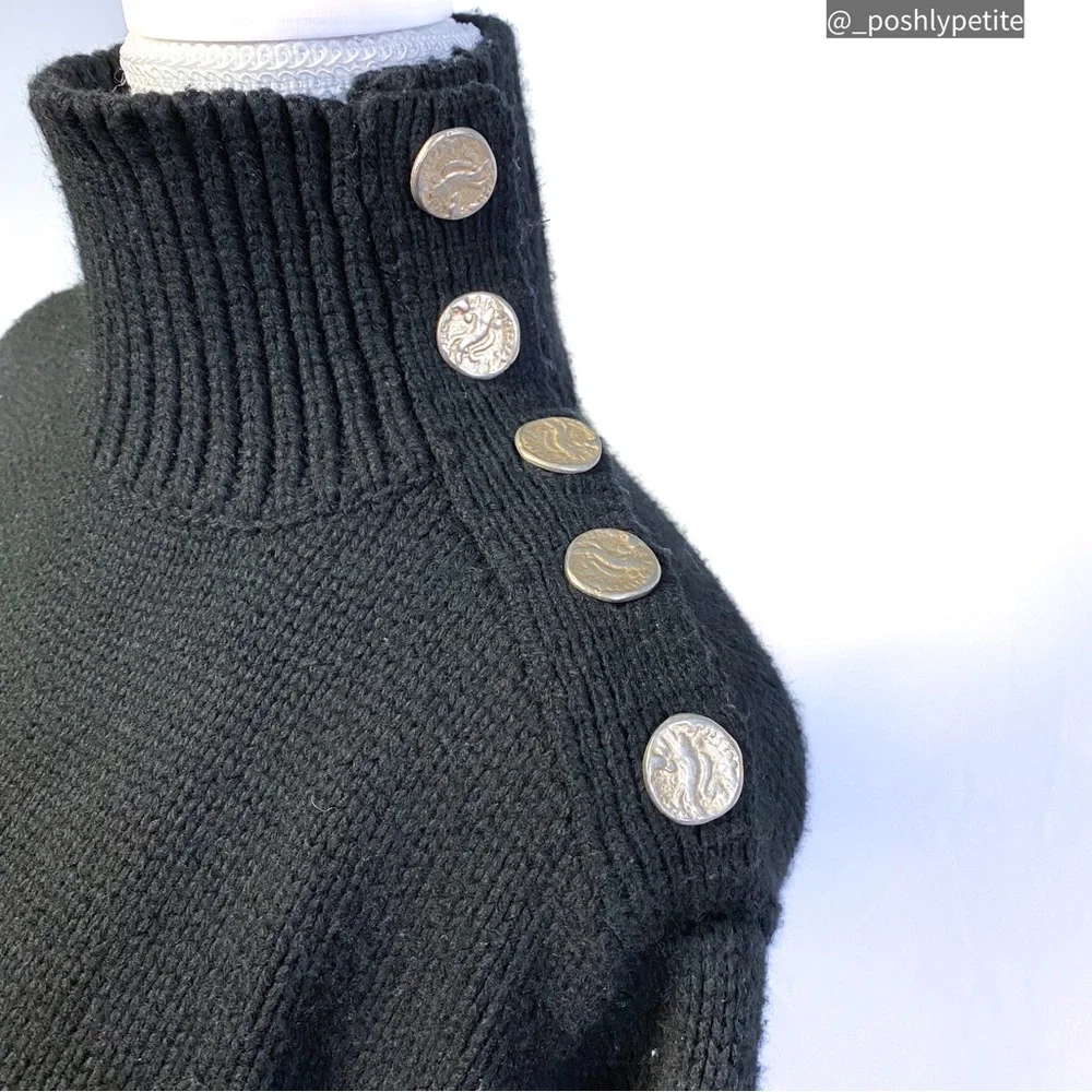 Zara knit small black mock  neck button sweater - Picture 2 of 16